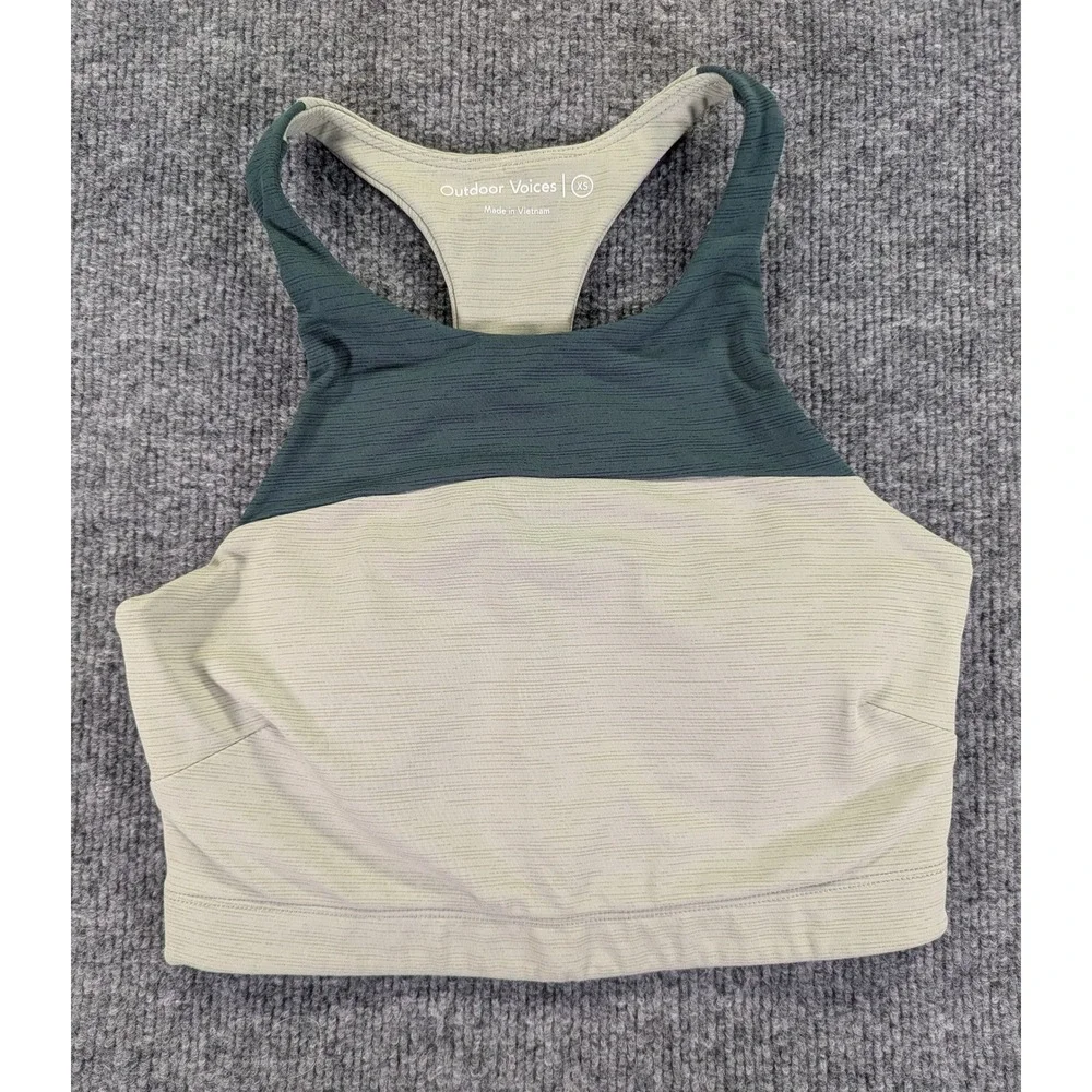 Outdoor Voices Two Tone Green High Neck Racerback Sports Bra XS 245236